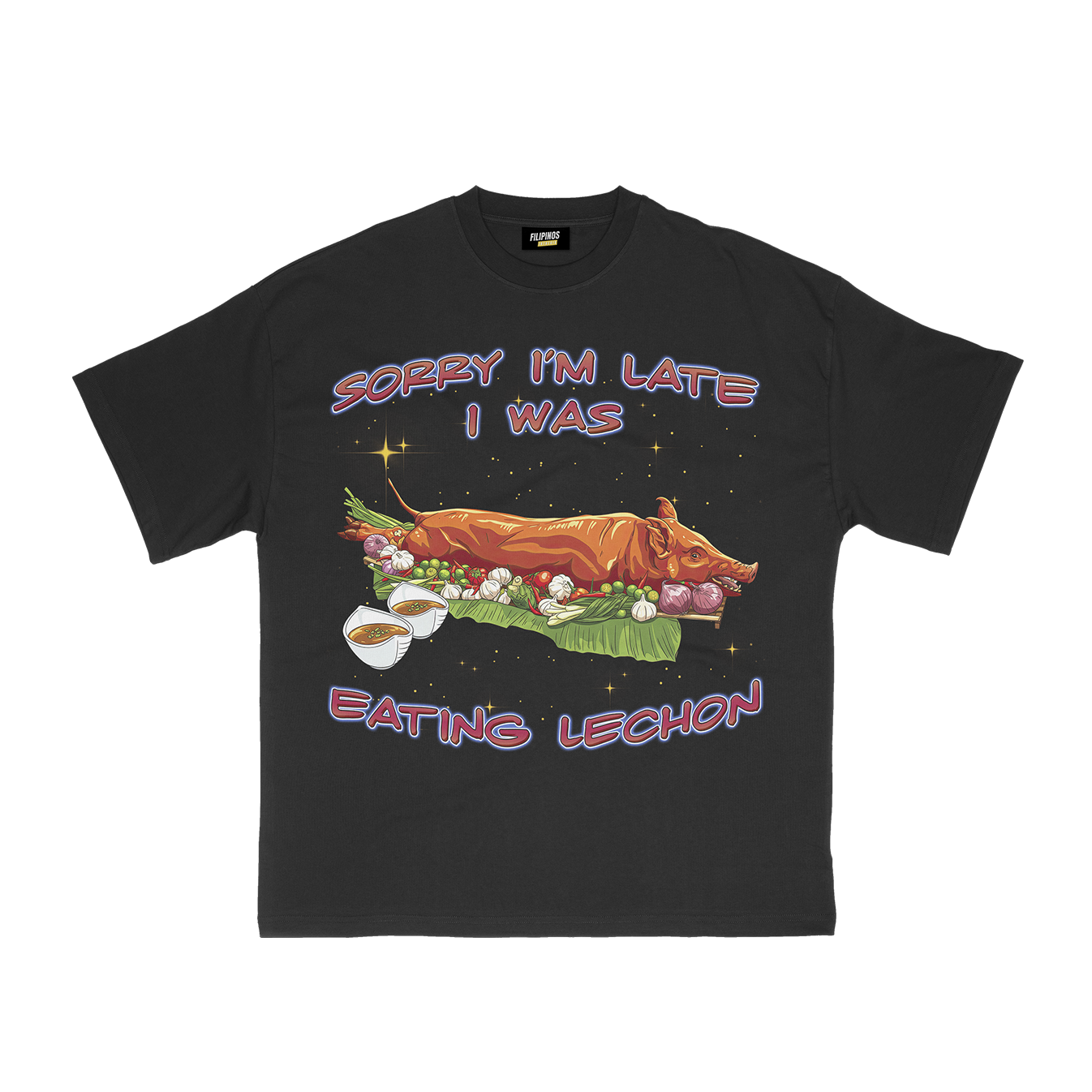 EATING LECHON FILIPINO FOOD BLACK T-SHIRT